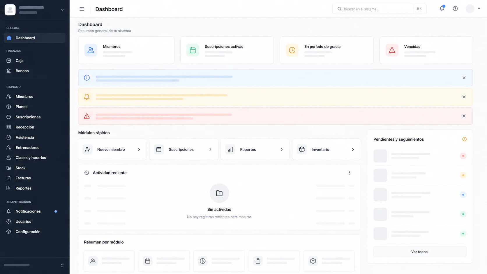 Dashboard del sistema de gestión de AF | Functional Training